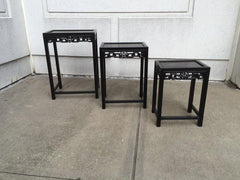 Chinese Export Black Lacquered Nesting of Three Side Tables