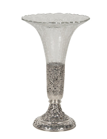 19th Century Repousse & Openwork Cut and Etched Crystal Vase