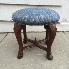 Italian Baroque Walnut Stool with Fortuny Upholstery