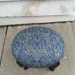 Italian Baroque Walnut Stool with Fortuny Upholstery