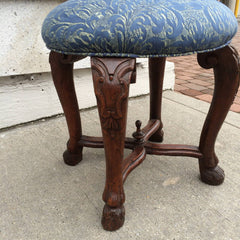 Italian Baroque Walnut Stool with Fortuny Upholstery