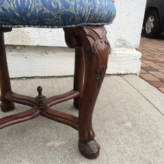 Italian Baroque Walnut Stool with Fortuny Upholstery