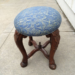 Italian Baroque Walnut Stool with Fortuny Upholstery