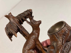 19th Century Swiss Black Forest Carving of a Stag and Tree Nut Dish