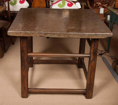 Square Stone-Topped Elmwood Table