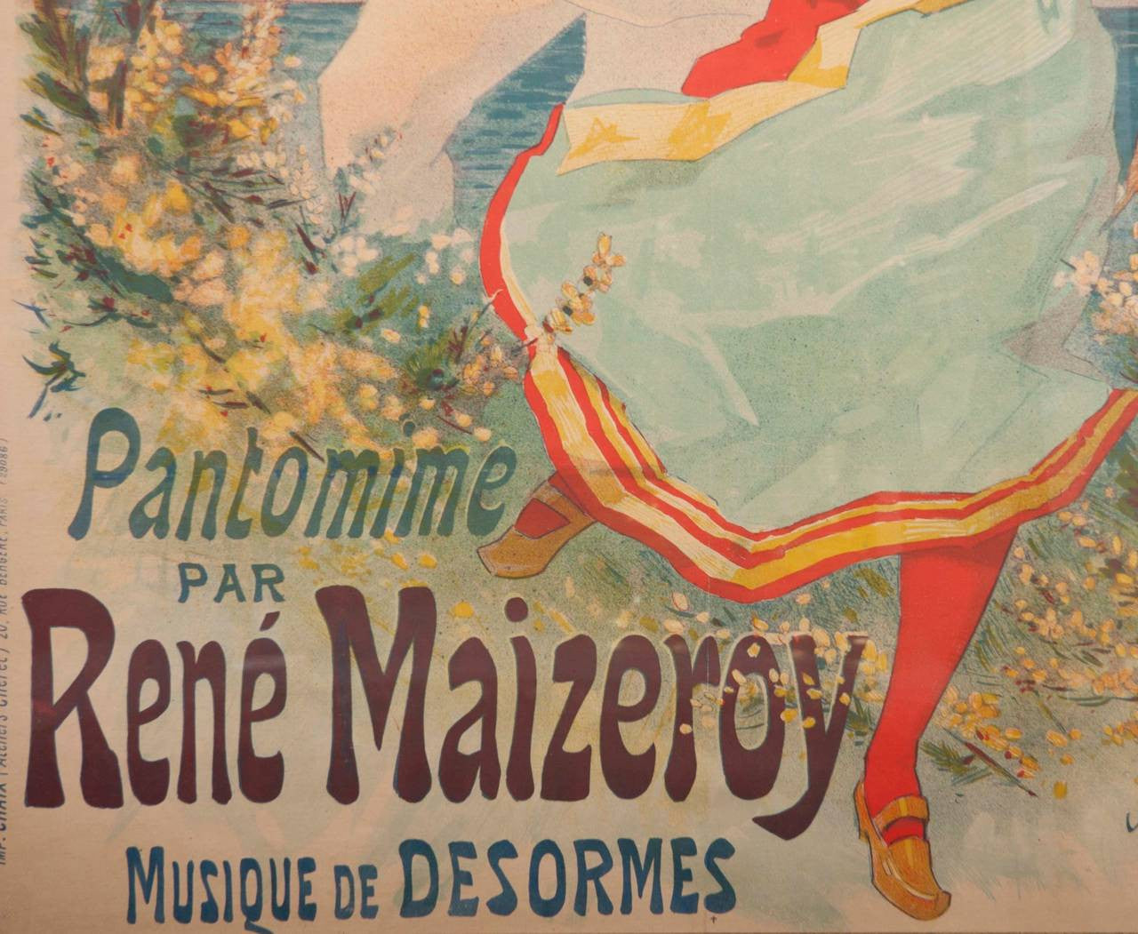 French Belle Epoque "Folies Bergere" Poster by French Artist Jules Cheret