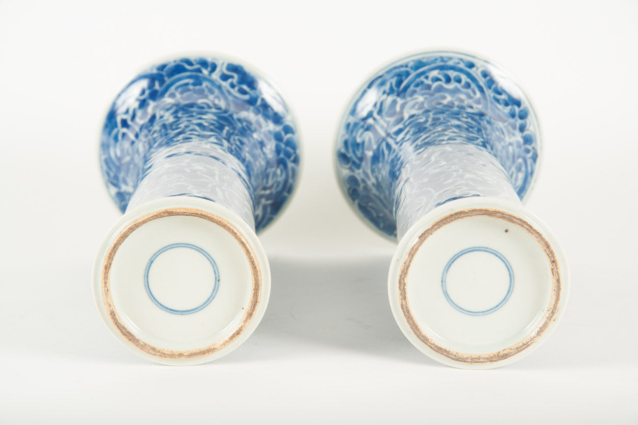 A Pair of Blue and White Chinese Trumpet Vases
