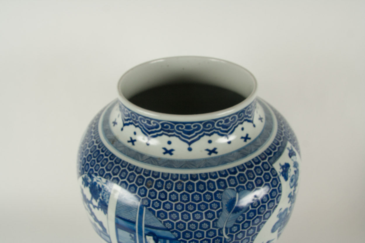 A Large Japanese Meiji Period Blue and White Baluster Vase