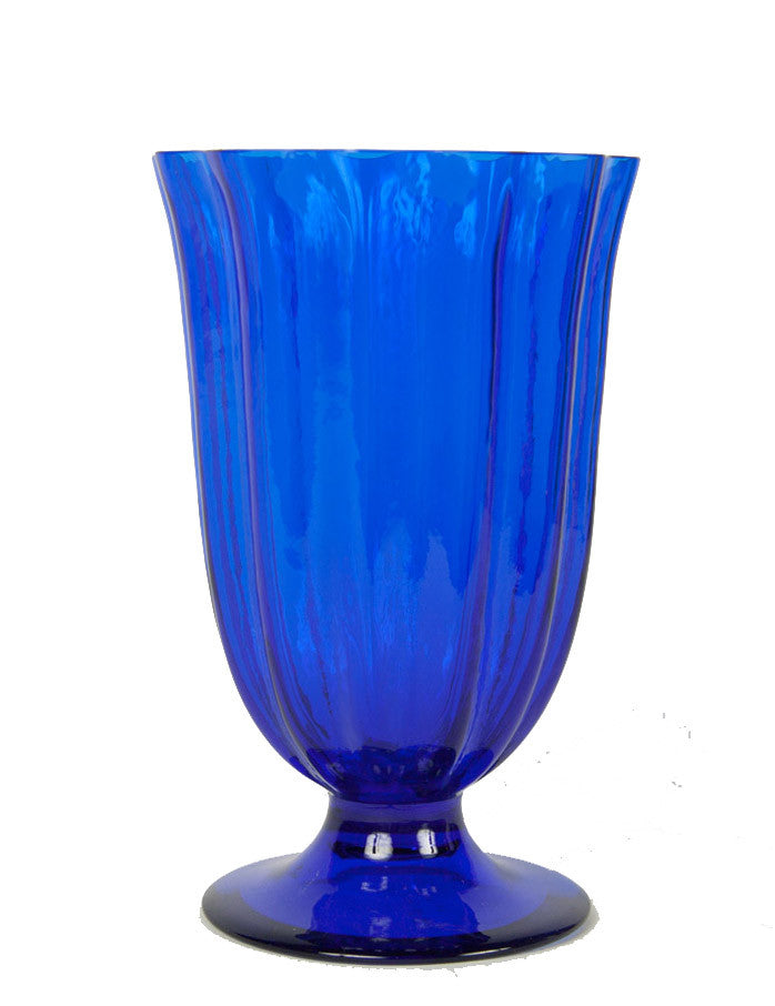 A Carder Era Blue Glass Steuben Vase with Vertical Ribbing