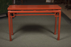 Pair of Red Lacquered Chinese Console Tables