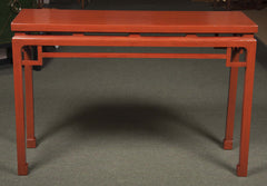 Pair of Red Lacquered Chinese Console Tables