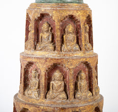19th Burmese Carved and Giltwood Stupa with Buddhas in Niches