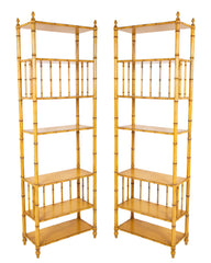 Pair Mid Century Painted Faux Bamboo Etageres by John Widdicomb