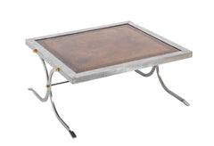 French Maison Jansen Style Polished Steel, Brass and Leather Coffee Table