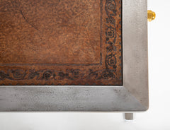 French Maison Jansen Style Polished Steel, Brass and Leather Coffee Table
