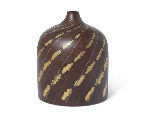 A Japanese Iron Vase with Inlaid Silver and Gold by Ueda Hiroshi