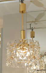 Two-Tier Goldplate Drum-Form Chandelier with Square Crystals by Kinkeldey