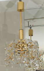 Two-Tier Goldplate Drum-Form Chandelier with Square Crystals by Kinkeldey