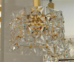 Two-Tier Goldplate Drum-Form Chandelier with Square Crystals by Kinkeldey