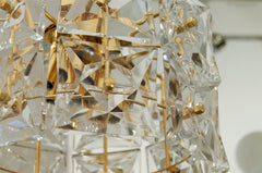 Two-Tier Goldplate Drum-Form Chandelier with Square Crystals by Kinkeldey