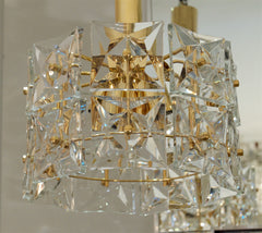Two-Tier Goldplate Drum-Form Chandelier with Square Crystals by Kinkeldey