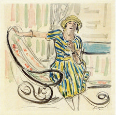 LEBASQUE, Henri (French, 1865-1937)  “The striped Dress” – 1925