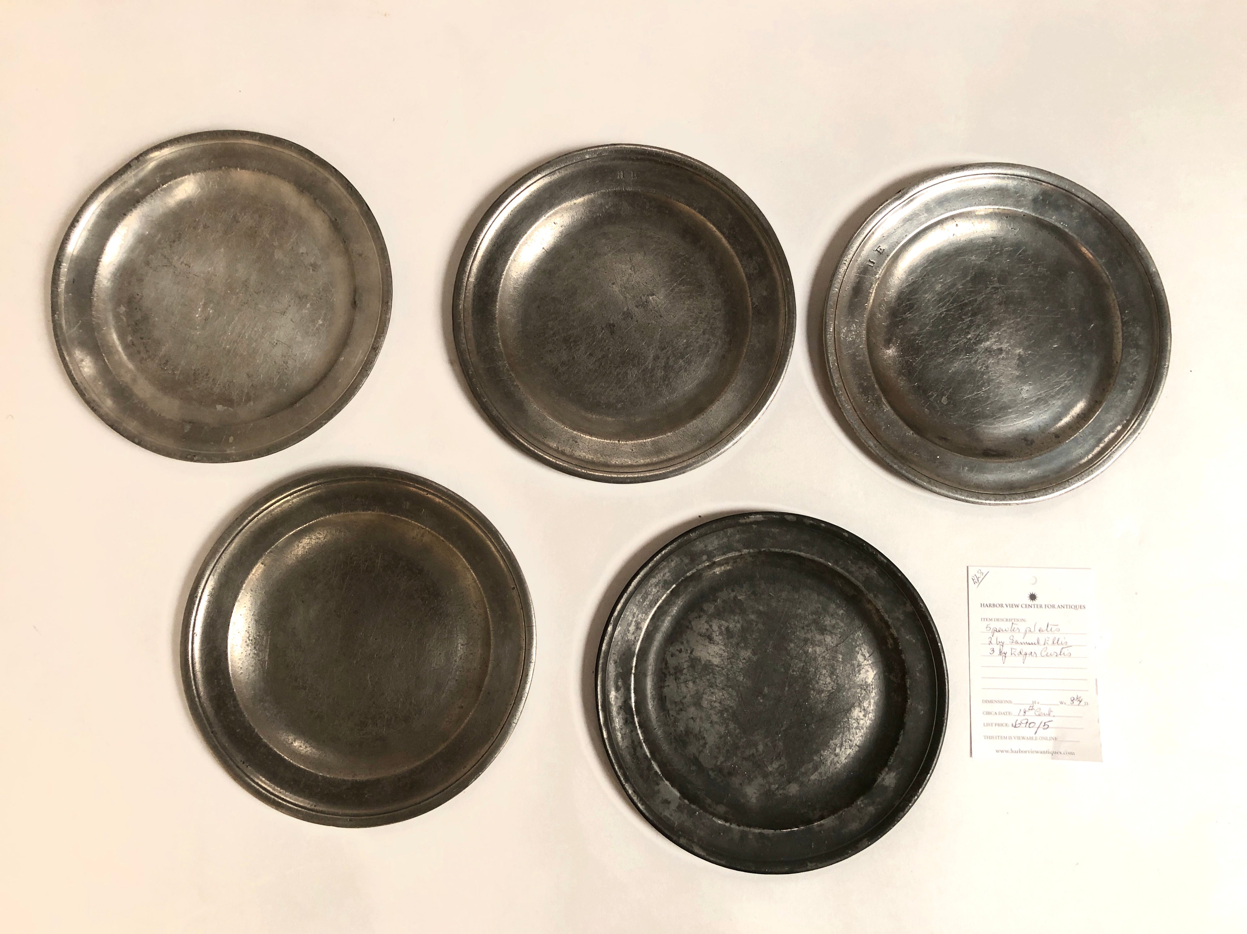 Set of Five 18th Century Pewter Plates