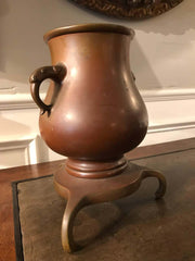 Japanese Bronze Vase on Tripod Base, Signed