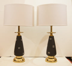 Black Enameled and Brass Table Lamps