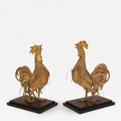 Pair of Tole Roosters with Gilt Detail