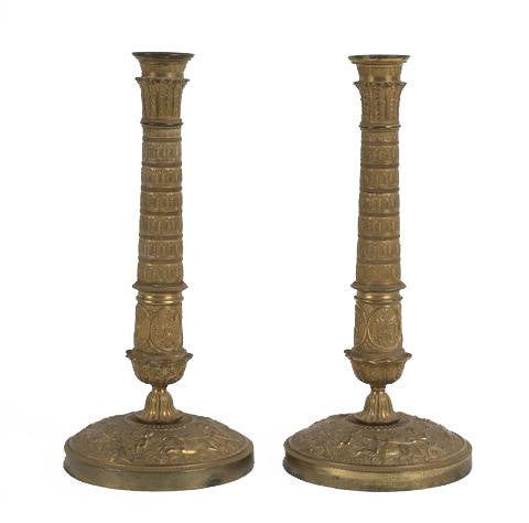 Magnificent Pair of D'Ore Bronze Empire Candlesticks