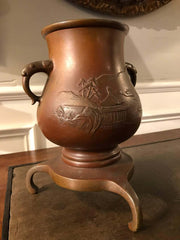 Japanese Bronze Vase on Tripod Base, Signed