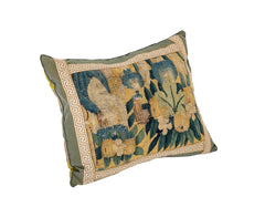 18th Century Tapestry Pillow with Silk Backing and Greek Key Galon