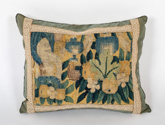 18th Century Tapestry Pillow with Silk Backing and Greek Key Galon