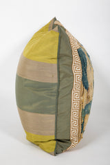 18th Century Tapestry Pillow with Silk Backing and Greek Key Galon