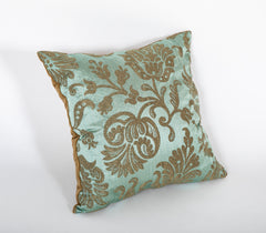 Beautiful Lampas Teal with Bronze Silk Pillow and Velvet Backing