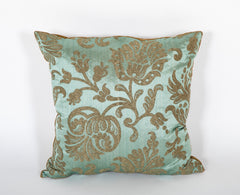 Beautiful Lampas Teal with Bronze Silk Pillow and Velvet Backing