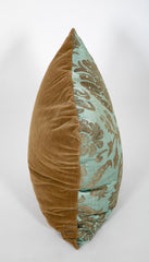 Beautiful Lampas Teal with Bronze Silk Pillow and Velvet Backing