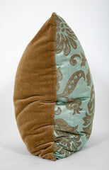 Beautiful Lampas Teal with Bronze Silk Pillow and Velvet Backing