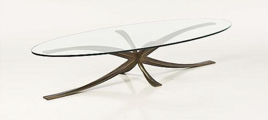 A Oval Glass And Bronze Coffee Table Designed by Michel Mangematin