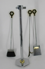 A Hexagonally Themed Set of Brass and Chrome Firetools