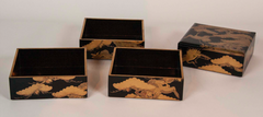 Japanese Black Lacquer Jubako Box with Stork Motif