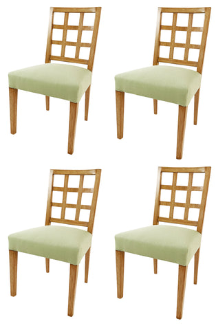 A Set of Four Bleached Mahogany Lattice Back Side Chairs