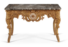 A Large Marble Top Regence Period Console In Gilded and Sculpted Wood