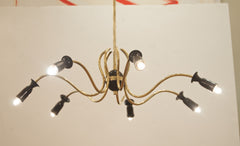 Unusual Sinusoidal Chandelier in Brass and Black Enamel in the Style of Stilnovo