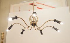 Unusual Sinusoidal Chandelier in Brass and Black Enamel in the Style of Stilnovo