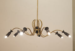 Unusual Sinusoidal Chandelier in Brass and Black Enamel in the Style of Stilnovo