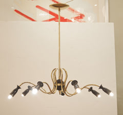 Unusual Sinusoidal Chandelier in Brass and Black Enamel in the Style of Stilnovo