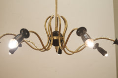 Unusual Sinusoidal Chandelier in Brass and Black Enamel in the Style of Stilnovo