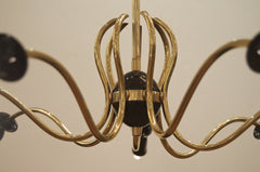 Unusual Sinusoidal Chandelier in Brass and Black Enamel in the Style of Stilnovo